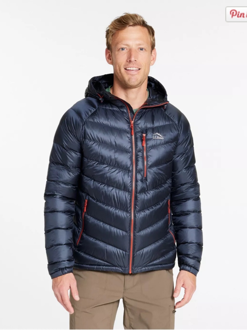 L.L.Bean Mens Ultralight 850 Down Hooded Jacket Navy L Tall DownTek Puffer